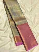 Load image into Gallery viewer, Classic Shimmer Blue &amp; Fuchsia Pink 2gm Zari Tissue Brocade Bridal Elegance Kanchipuram Handloom Silk Saree SS27097
