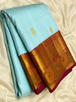 Load image into Gallery viewer, Classic Sky Blue &amp; Barn Red 2gm Zari Meena Border Kanchipuram Handloom Silk Saree SS25594
