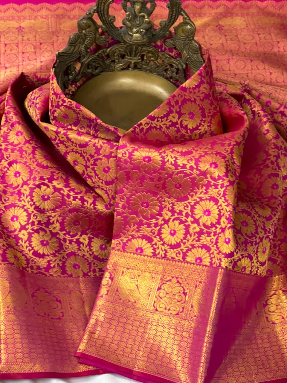 Classic Deep Pink 2gm Zari Bridal Elegance Kanchipuram Handloom Silk Saree SS23682