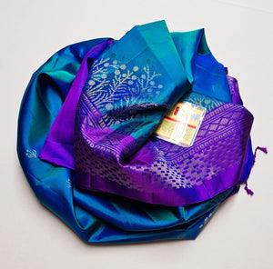 Peacock Blue & Purple Elegance Handloom Soft Silk Saree SS24752