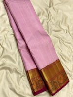 Load image into Gallery viewer, Classic Baby Pink &amp; Brick Red 2gm Zari Meena Border Kanchipuram Handloom Silk Saree SS25589
