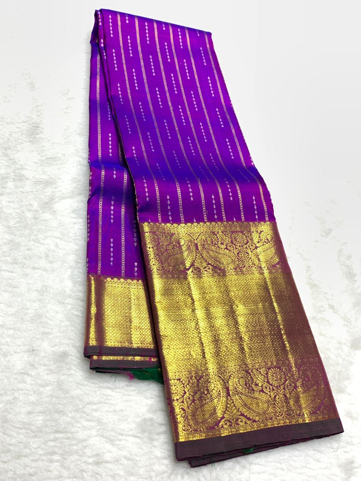 Classic Purple & Green 2gm Zari Bridal Elegance Kanchipuram Handloom Silk Saree SS25569