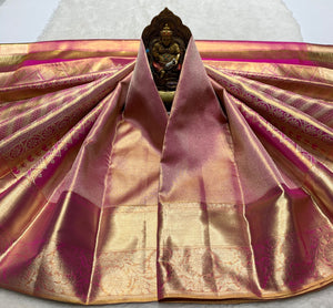 Pastel Pink Dual Toned Jyothika Inspired 2gm Zari Bridal Elegance Kanchipuram Handloom Silk Saree SS25447