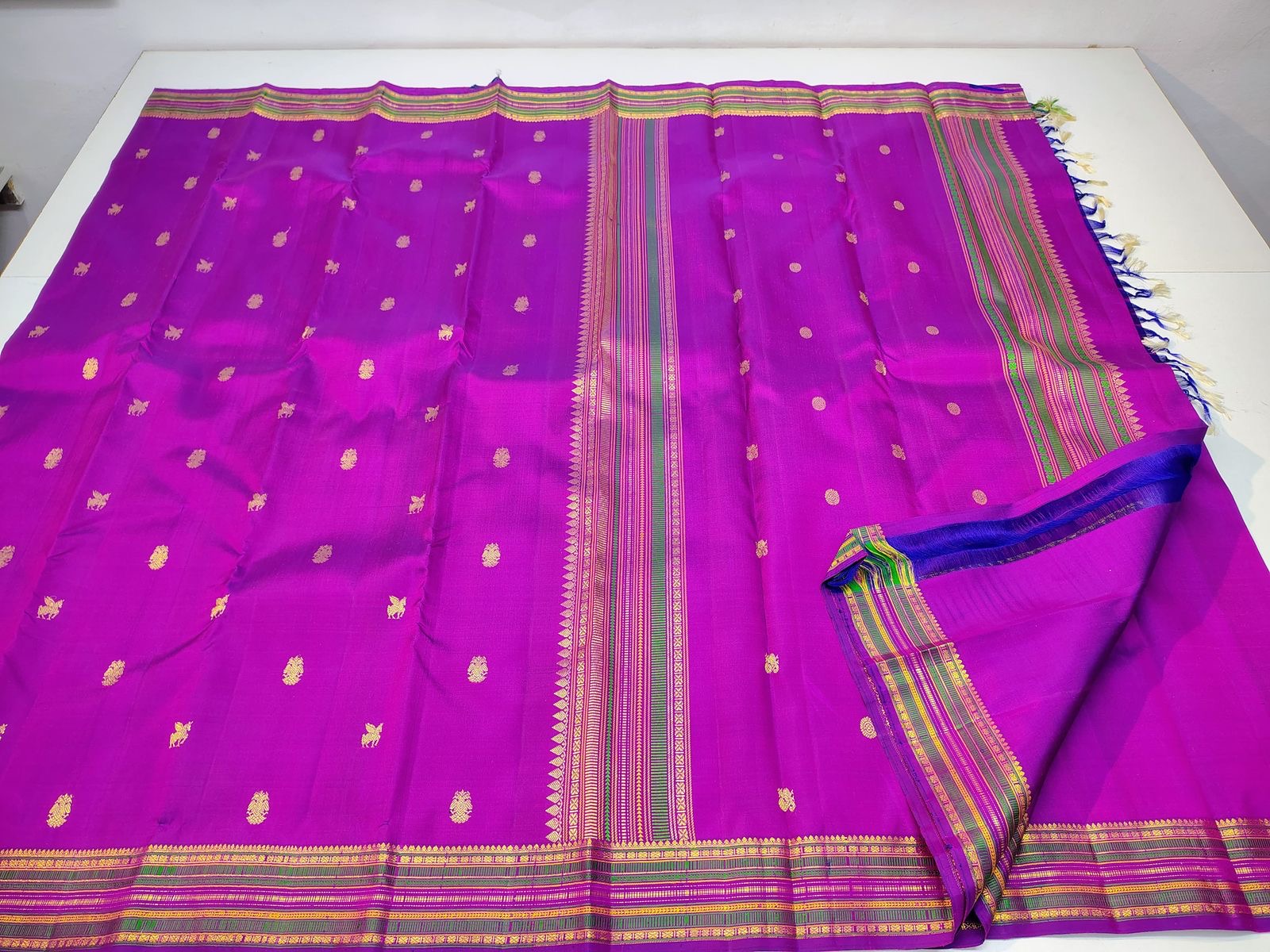 Classic Fuchsia Pink 1gm Zari Elegance Kanchipuram Handloom Silk Saree SS24463