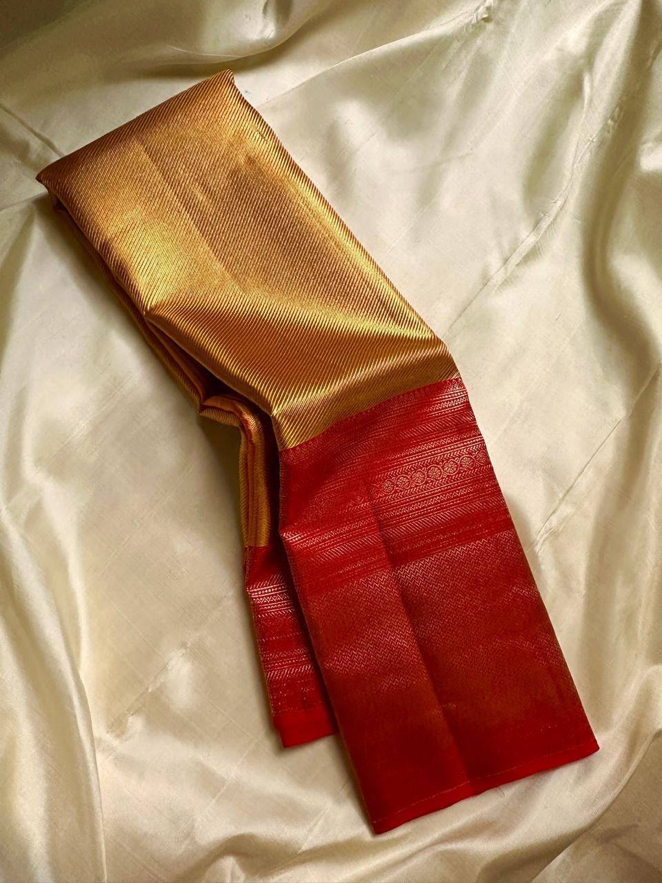 Jyothika inspired Gold & Red 2gm Zari Bridal Elegance Kanchipuram Handloom Silk Saree SS24231