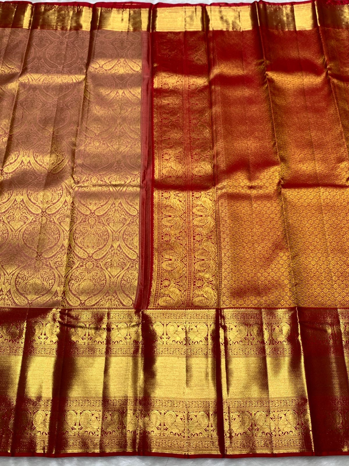 Classic Crimson Red 2gm Zari Bridal Elegance Kanchipuram Handloom Silk Saree SS25358