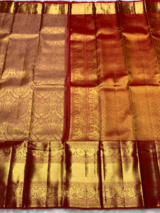 Classic Crimson Red 2gm Zari Bridal Elegance Kanchipuram Handloom Silk Saree SS25358