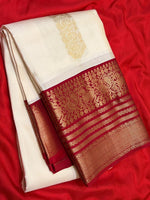 Load image into Gallery viewer, Classic Off White &amp; Brick Red 1gm Zari Elegance Kanchipuram Handloom Silk Saree SS28075

