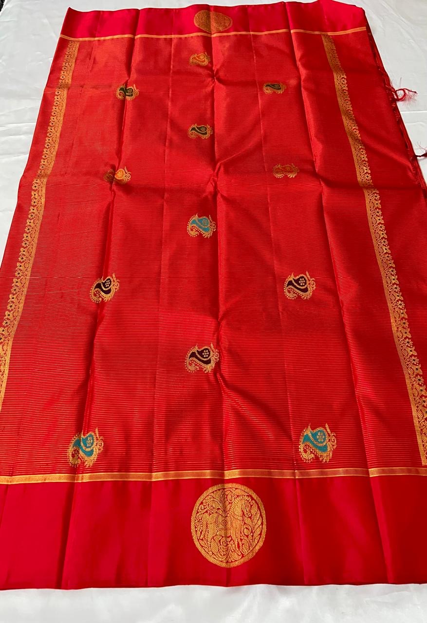 Classic Scarlet Red 2gm Zari Elegance Kanchipuram Handloom Silk Saree SS24131