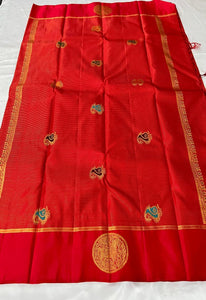 Classic Scarlet Red 2gm Zari Elegance Kanchipuram Handloom Silk Saree SS24131