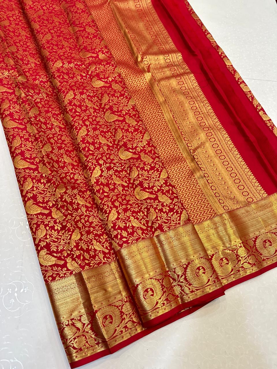 Classic Chilli Red Elegance Kanchipuram Handloom Silk Saree SS24696