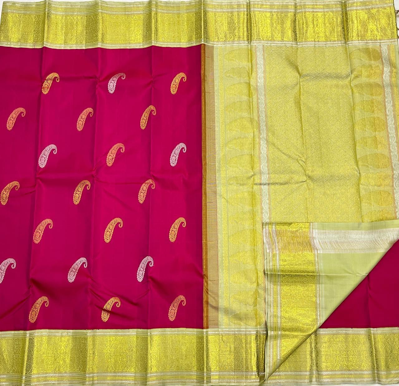 Classic Dark Pink & Oatmeal Beige 2gm Zari Kanchipuram Handloom Silk Saree SS25836