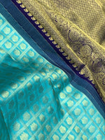 Load image into Gallery viewer, Classic Aqua Blue &amp; Navy Blue 2gm Zari Bridal Elegance Kanchipuram Handloom Silk Saree SS27508
