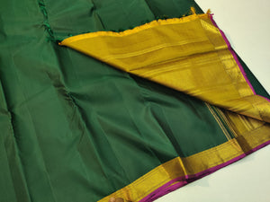 Classic Bottle Green & Mustard Elegance Kanchipuram Handloom Silk Saree SS23684