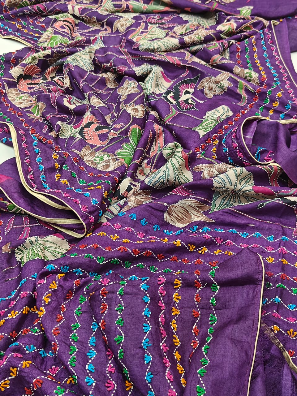 Classic Plum Kalamkari Elegance Gaachi Tussar Silk Saree SS24168