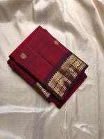 Load image into Gallery viewer, Classic Cherry Red &amp; Dark Plum Elegance Kanchipuram Handloom Silk Saree SS24838
