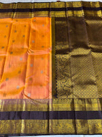 Load image into Gallery viewer, Classic Pastel Orange &amp; Espresso 2gm Zari Elegance Kanchipuram Handloom Silk Saree SS23782
