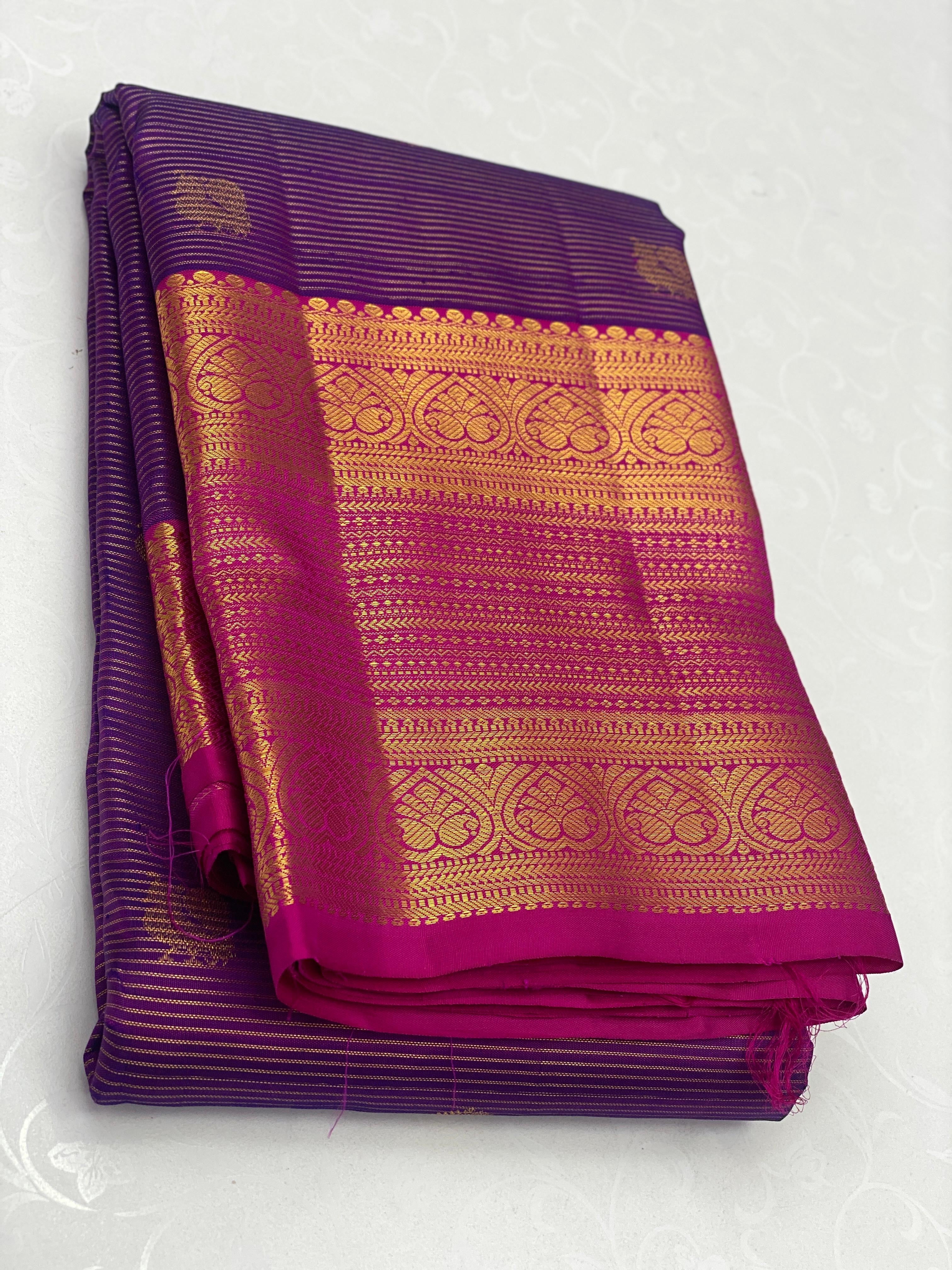 Classic Purple & Dark Cerise Pink 2gm Zari Elegance Kanchipuram Handloom Silk Saree SS23629