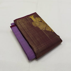 Classic Lavender & Coffee Brown 1gm Zari Vaira Oosi Elegance Kanchipuram Handloom Silk Saree SS24849