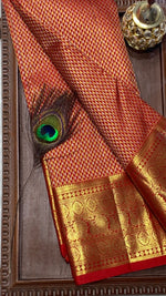 Load image into Gallery viewer, Classic Dark Orange Red 2gm Zari Bridal Elegance Kanchipuram Handloom Silk Saree SS26494
