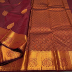 Load image into Gallery viewer, Classic Brown Red Rose Gold Zari Elegance Kanchipuram Handloom Silk Saree SS23586
