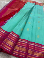 Load image into Gallery viewer, Classic Aqua &amp; Deep Pink Elegance Kanchipuram Handloom Silk Saree SS26910
