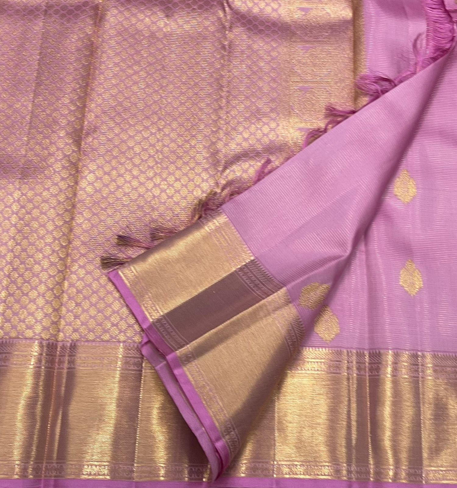 Classic Lilac 2gm Zari Bridal Elegance Kanchipuram Handloom Silk Saree SS24439