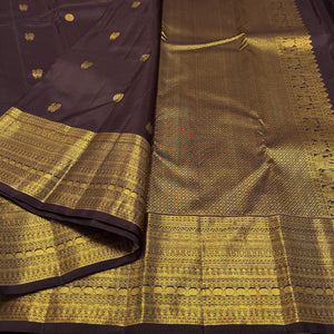 Classic Dark Coffeee Brown 1gm Zari Elegance Kanchipuram Handloom Silk Saree SS24392