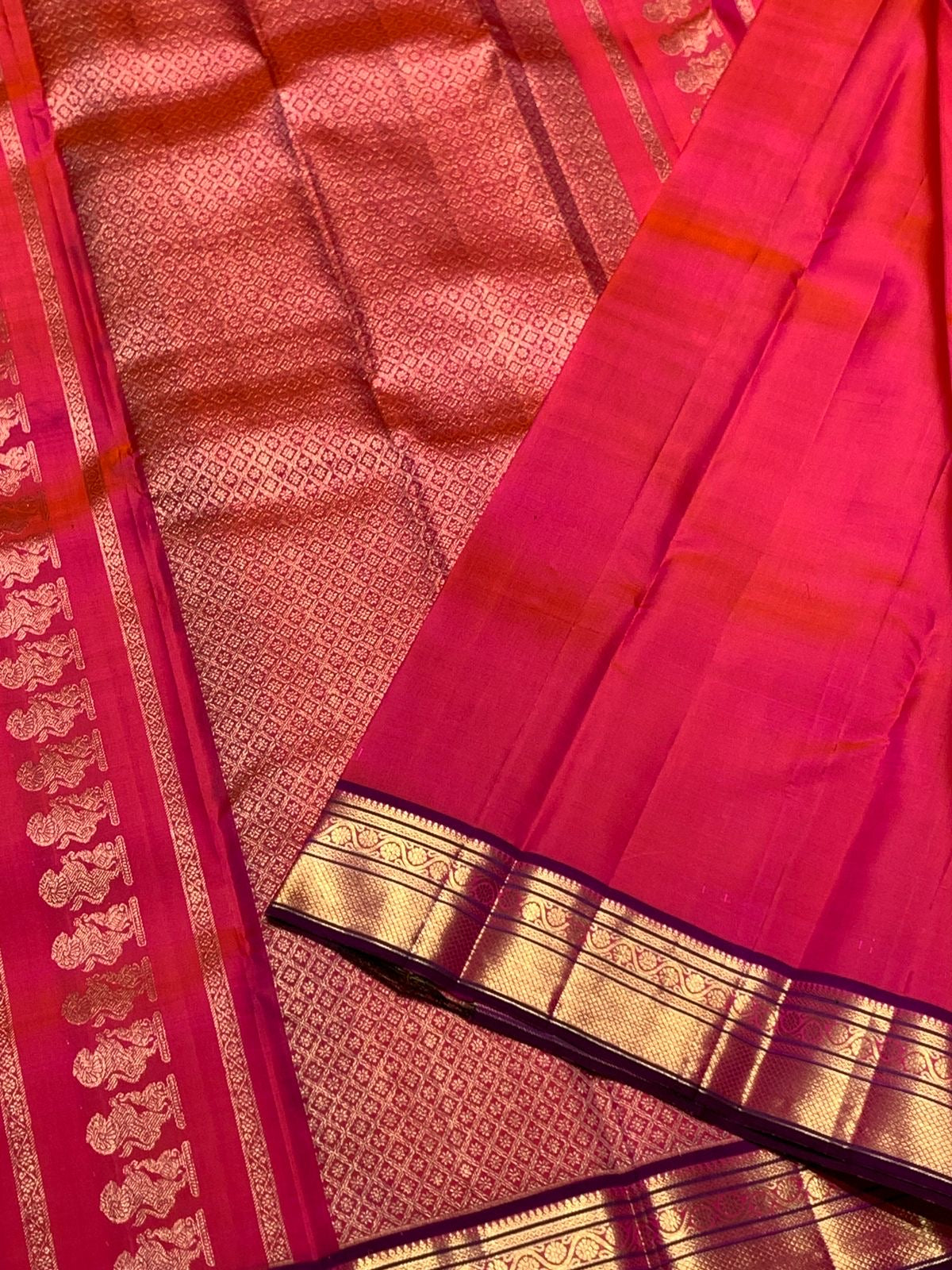 Classic Rose Pink & Purple 2gm Zari Kanchipuram Handloom Silk Saree SS26499