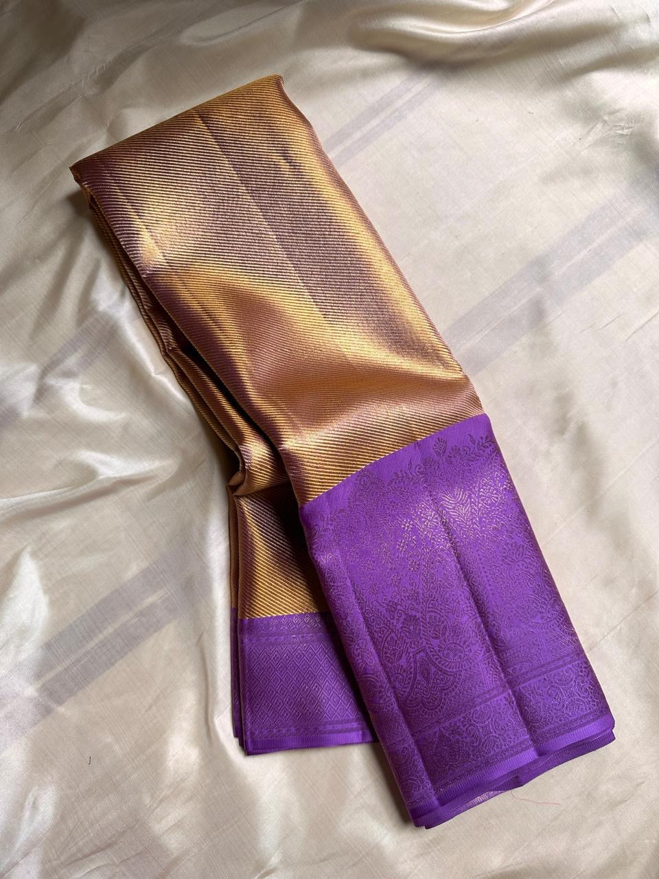 Jyothika inspired Gold & Lavender 2gm Zari Bridal Elegance Kanchipuram Handloom Silk Saree SS24230