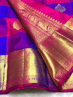 Load image into Gallery viewer, Classic Royal Blue &amp; Purple Pink 2gm Zari Kanchipuram Handloom Silk Saree SS25572
