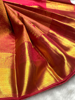 Load image into Gallery viewer, Classic Creamy Pink Dual Toned 2gm Zari Bridal Elegance Kanchipuram Handloom Silk Saree SS25278
