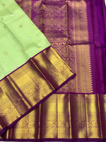 Load image into Gallery viewer, Classic Light Pistachio Green &amp; Purple 2gm Zari Elegance Kanchipuram Handloom Silk Saree SS28294
