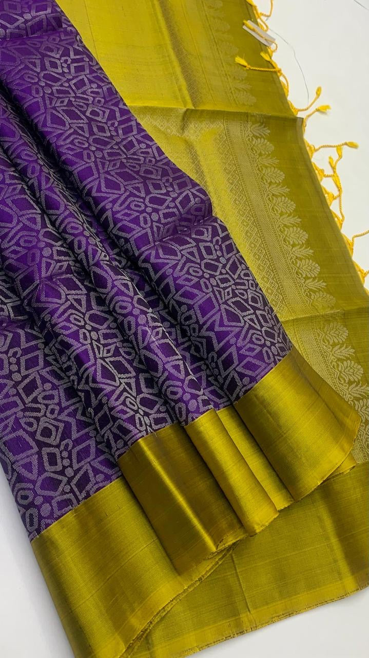 Classic Violet & Lime Green Elegance Handloom Soft Silk Saree SS24290