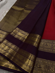 Classic Tangy Orange & Coffee Brown Elegance Kanchipuram Handloom Silk Saree SS24448