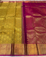 Load image into Gallery viewer, Classic Olive Green &amp; FuchsiaPink 2gm Zari Bridal Elegance Kanchipuram Handloom Silk Saree SS27348
