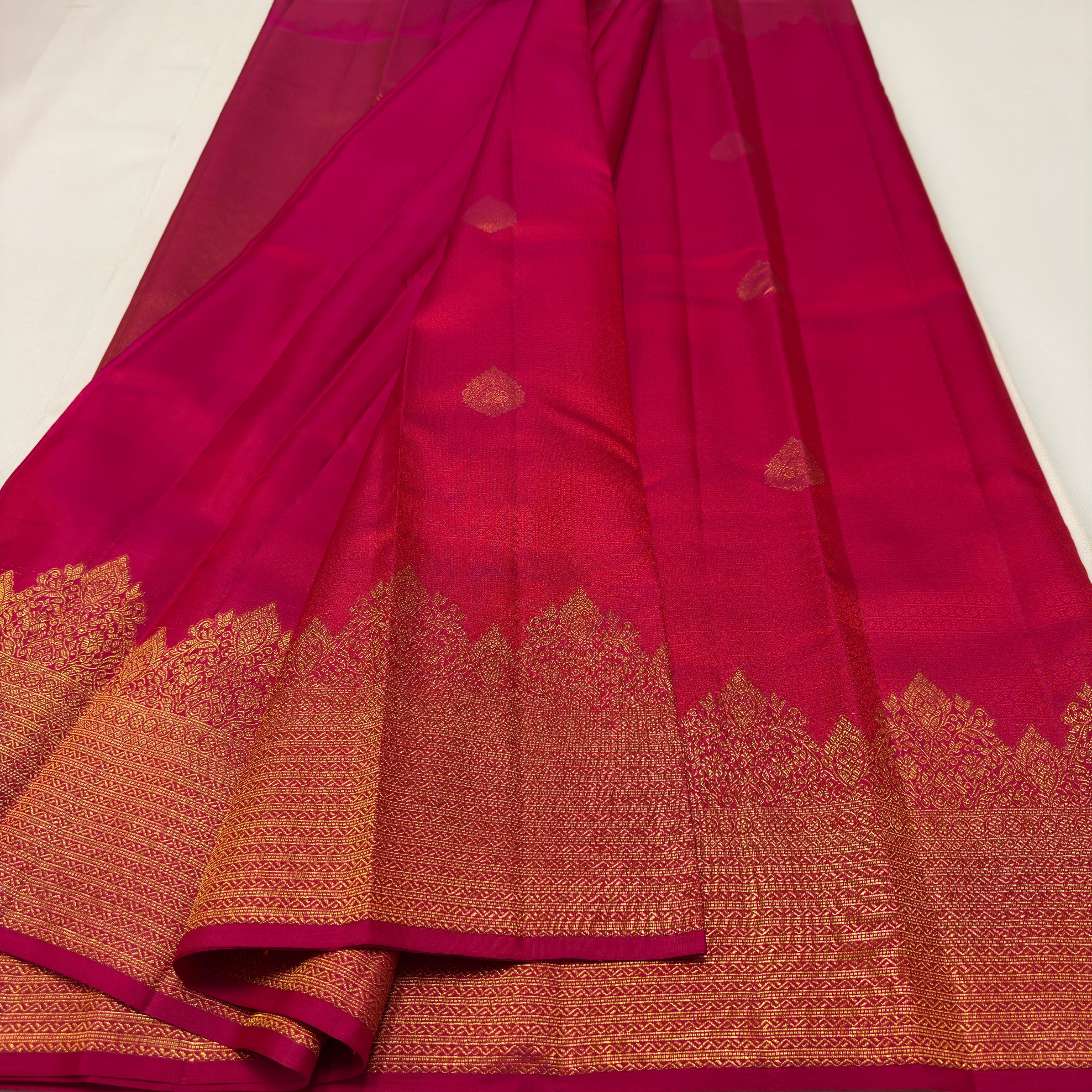 Classic Dark Pink 2gm Zari Temple Bridal Elegance Kanchipuram Handloom Silk Saree SS26588