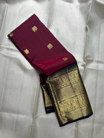 Load image into Gallery viewer, Classic Wine Red &amp; Midnight Blue Black Kanchipuram Handloom Silk Saree SS26837
