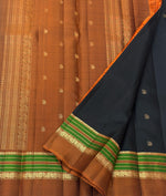 Load image into Gallery viewer, Classic Charcoal Black &amp; Mustard 1gm Zari Elegance Kanchipuram Handloom Silk Saree SS24772
