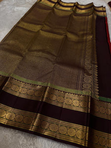 Classic Chilli Red & Dark Chocolate Elegance Kanchipuram Handloom Silk Saree SS24540