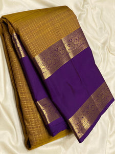 Shimmer Mustard & Aubergine 2gm Zari Vaira Oosi Kanchipuram Handloom Silk Saree SS25586