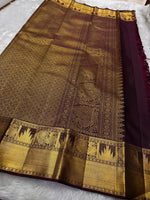 Load image into Gallery viewer, Classic Dark Chocolate 2gm Zari Bridal Elegance Kanchipuram Handloom Silk Saree SS24476
