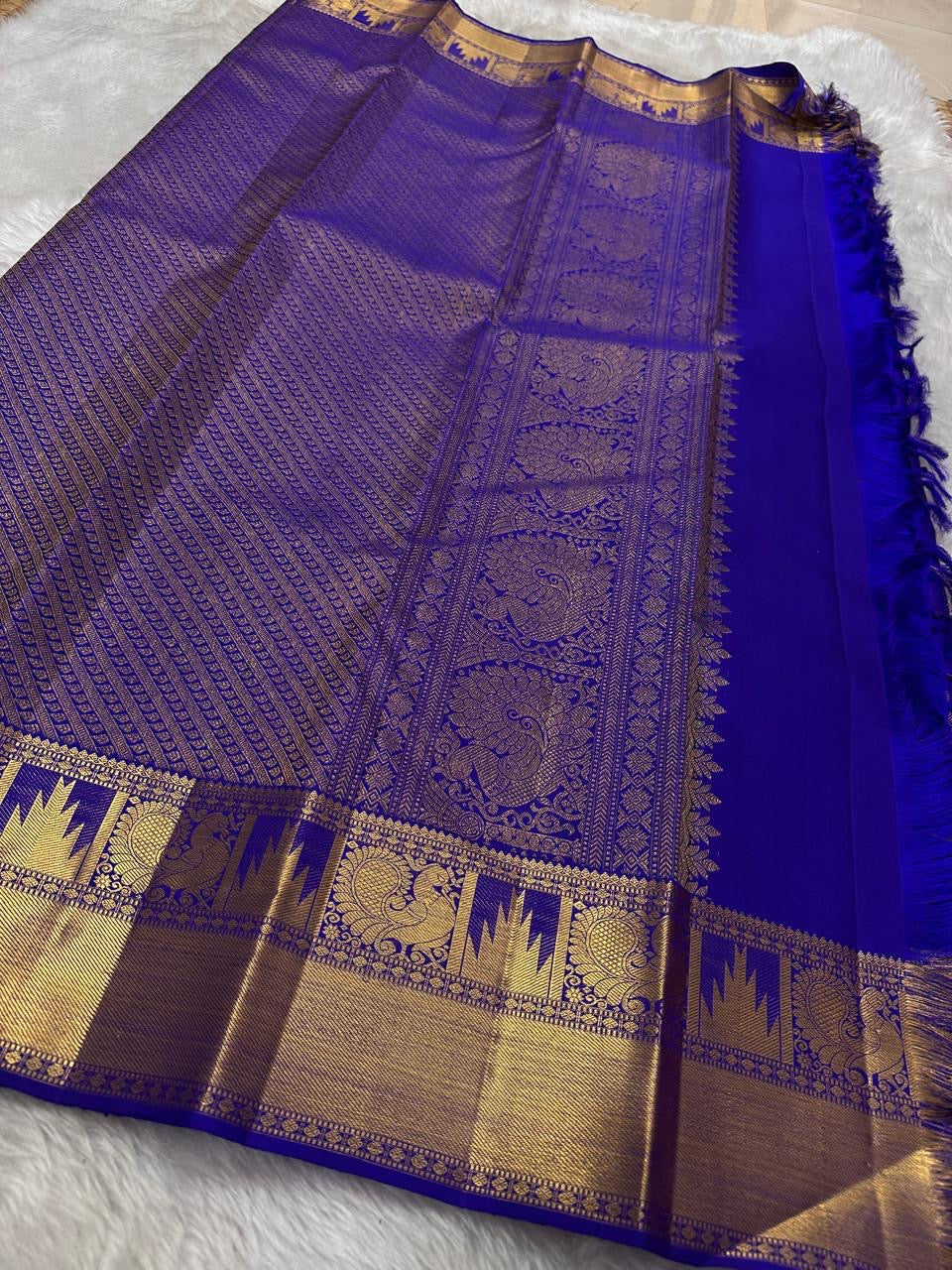 Classic Royal Blue 2gm Zari Bridal Elegance Kanchipuram Handloom Silk Saree SS24475