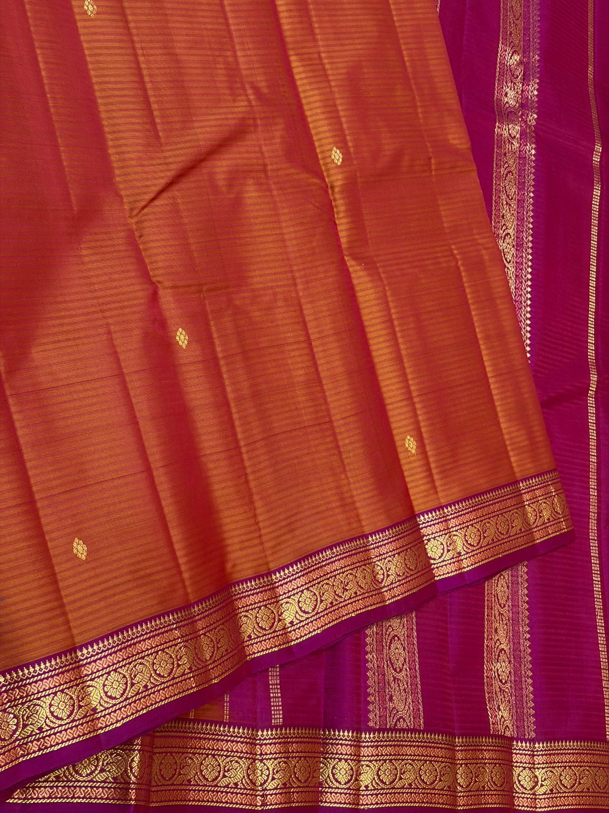 Classic Orange & Deep Pink Traditional Butta Kanchipuram Handloom Silk Saree SS26590