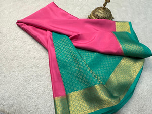 Classic Deep Pink & Teal Green Elegance Mysore Silk Saree SS24644