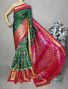 Classic Green & Deep Pink Ikkat Elegance Handloom Soft Silk Saree SS23099