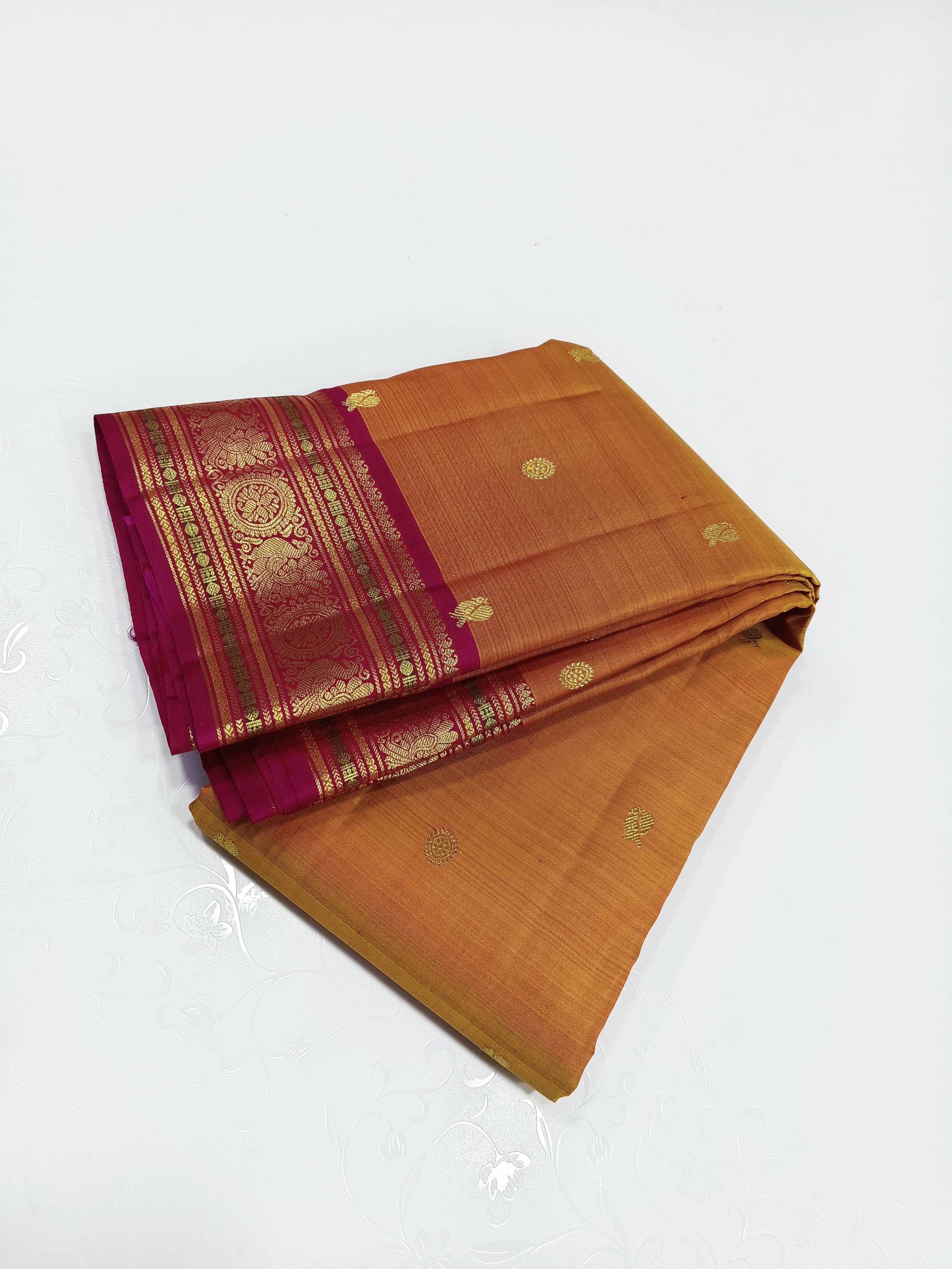 Classic Mango Yellow & Ruby Pink 2gm Zari Korvai Elegance Kanchipuram Handloom Silk Saree SS23660