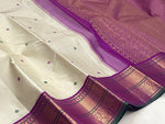 Load image into Gallery viewer, Classic Offwhite &amp; Wine Red 1gm Zari Korvai Elegance Kanchipuram Handloom Silk Saree SS28113
