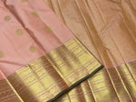 Load image into Gallery viewer, Classic Blush Peach 1gm Zari Vaira Oosi Checks Elegance Kanchipuram Handloom Silk Saree SS28183

