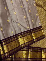 Load image into Gallery viewer, Classic Cement Grey &amp; Chocolate Brown 2gm Zari Vaira Oosi Elegance Kanchipuram Handloom Silk Saree SS25327
